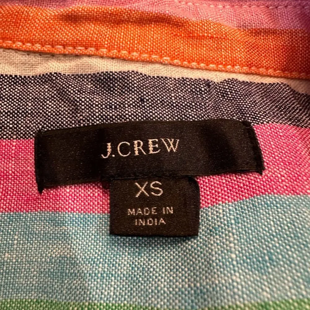 J. Crew Womens Cotton Striped XS Collared Blouse with Short Sleeves